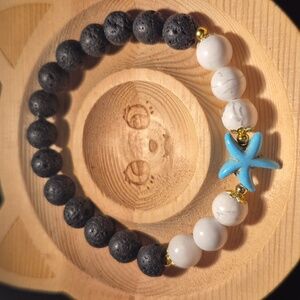 White magnesite with starfish and lava beads